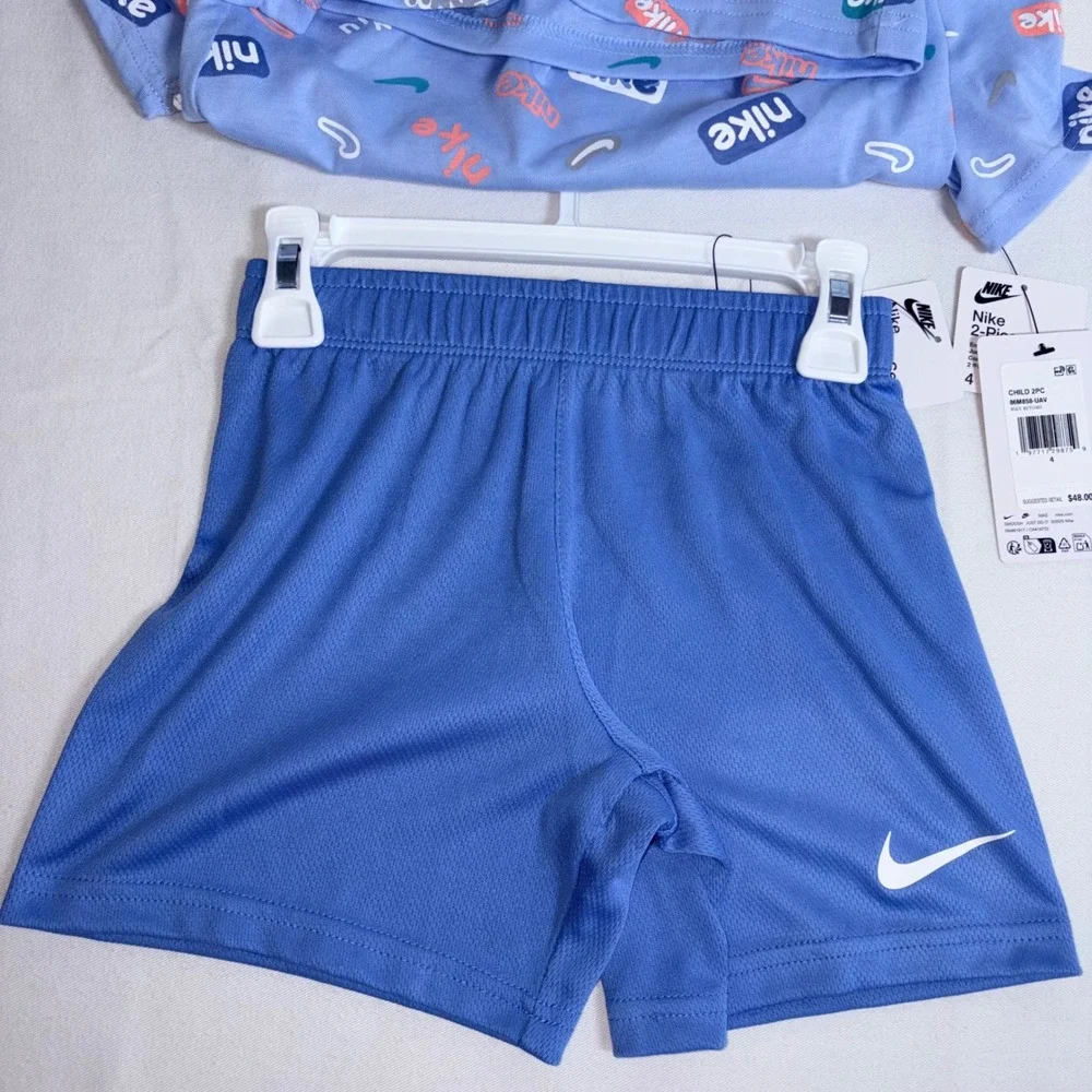 Nike 2-Piece Set 4 Blue Beyond NEW Logo Tee Mesh Shorts 86M858-UAV